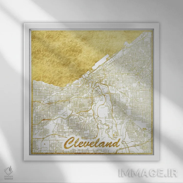 تابلو نقشه طرح شهری برگ طلایی کلیولند اثر هوبرت روگوسکی - نمای قابدار سفید