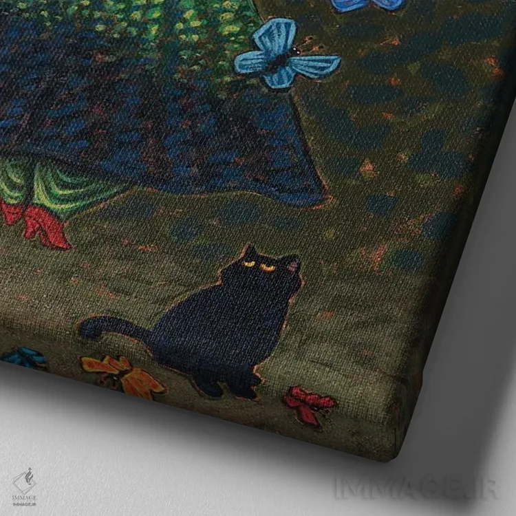 تابلو زنان شنلپوش اثر هالی وود - نمای نزدیک بافت بوم