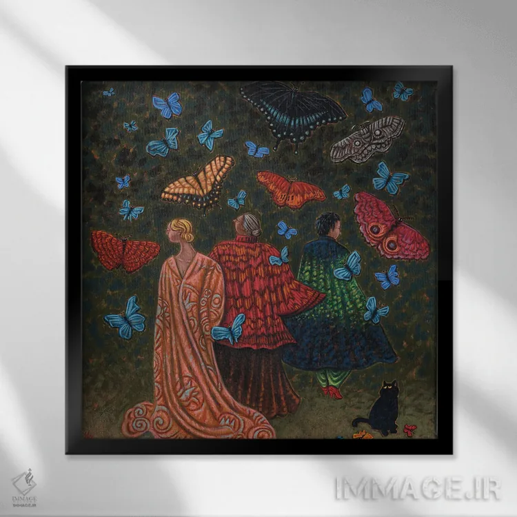 تابلو زنان شنلپوش اثر هالی وود - نمای قابدار مشکی