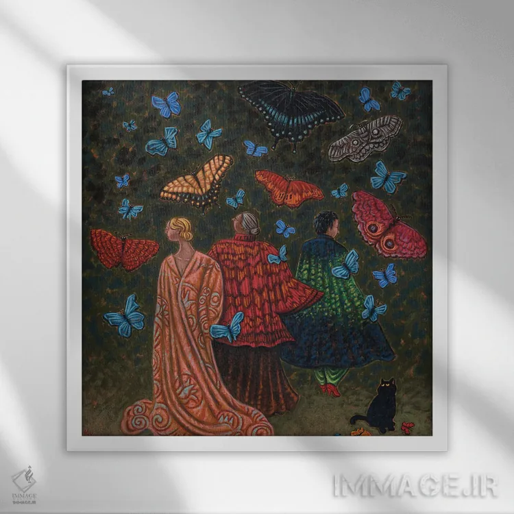 تابلو زنان شنلپوش اثر هالی وود - نمای قابدار سفید