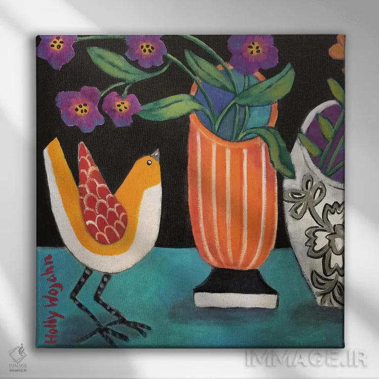 تابلو دو گلدان شاد دیگر و جیکجیک اضافه اثر هالی وُجاهن - نمای روبهرو روی دیوار