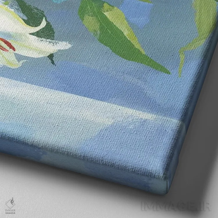 تابلو سوسنهای سفید اثر کلر هنلی - نمای نزدیک بافت بوم