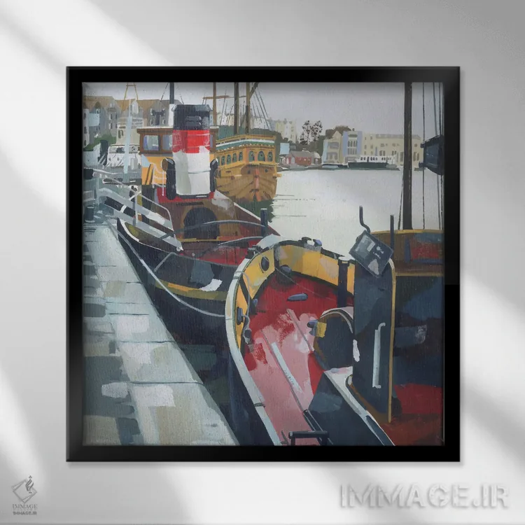 تابلو کشتیهای یدککش در اسکله واپینگ، بریستول اثر کلر هنلی - نمای قابدار مشکی