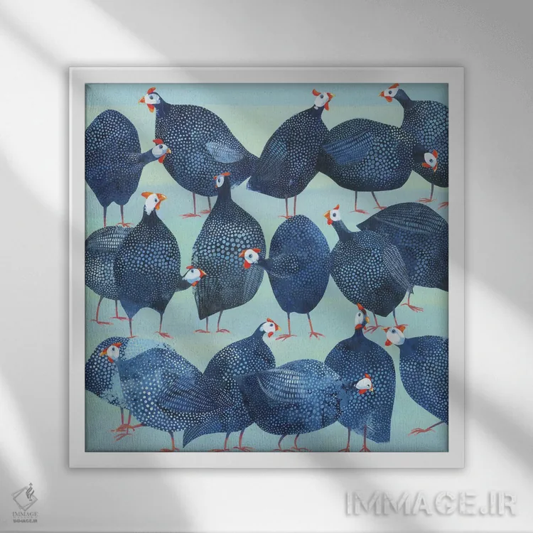 تابلو سردرگمی مرغ مروارید اثر کلر هنلی - نمای قابدار سفید