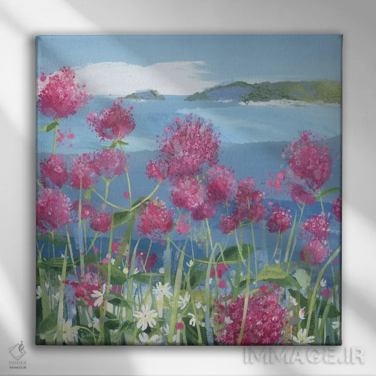 تابلو والرین قرمز و کامپیون (دو نوع گل) اثر کلر هنلی - نمای روبهرو روی دیوار