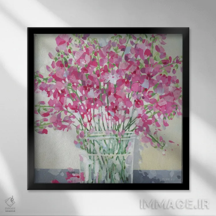 تابلو نخود فرنگی شیرین (نوعی گیاه) اثر کلر هنلی - نمای قابدار مشکی