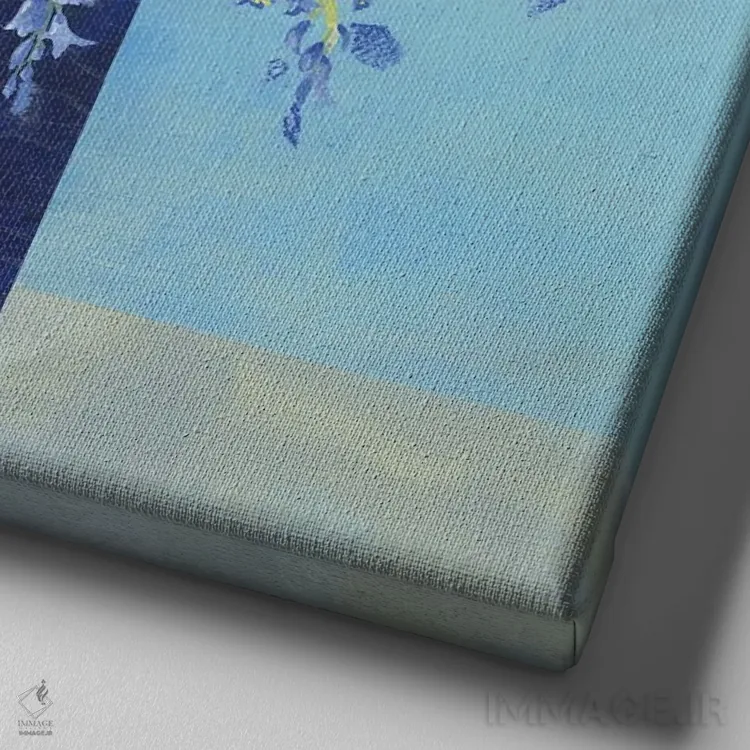 تابلو گلدان گل جرس آبی اثر کلر هنلی - نمای نزدیک بافت بوم