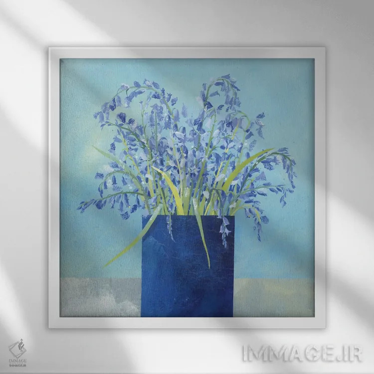 تابلو گلدان گل جرس آبی اثر کلر هنلی - نمای قابدار سفید