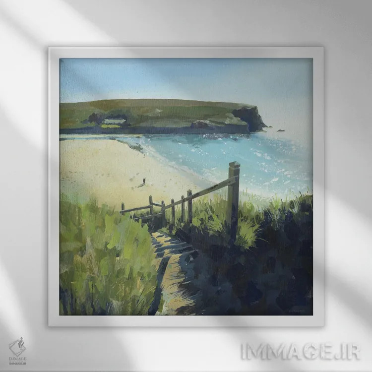تابلو پلهها به ساحل، ماگان پورت اثر کلر هنلی - نمای قابدار سفید
