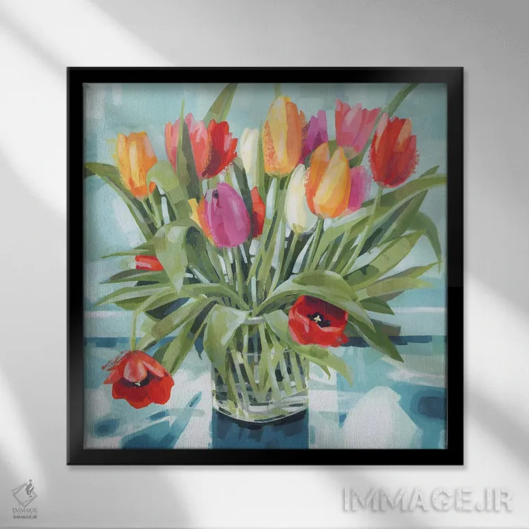 تابلو گلهایی از فیلی و جولیا اثر کلر هنلی - نمای قابدار مشکی