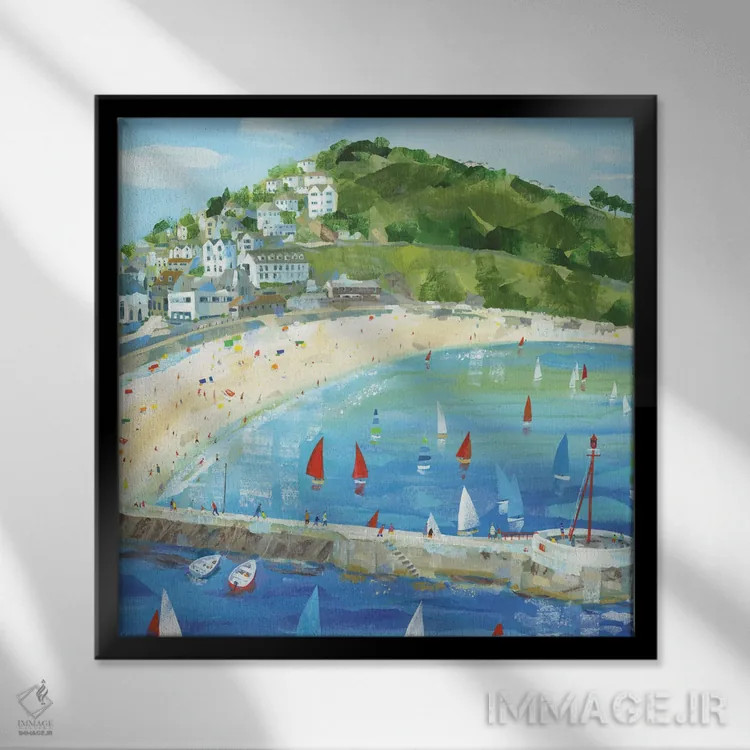 تابلو لوئو (شهر ساحلی در انگلستان) اثر کلر هنلی - نمای قابدار مشکی