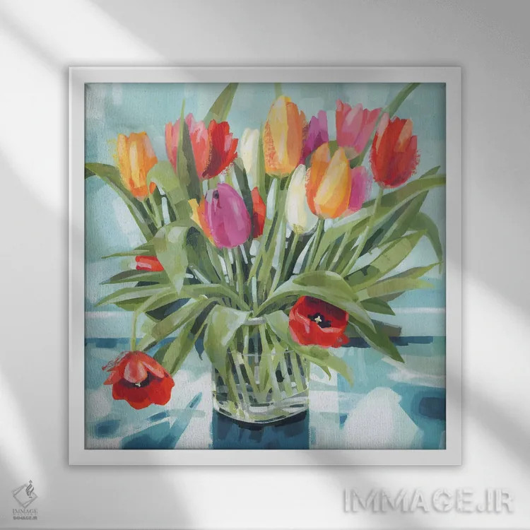 تابلو گلهایی از فیلی و جولیا اثر کلر هنلی - نمای قابدار سفید