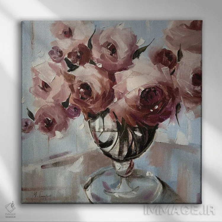 تابلو دستهای رز صورتی اثر مارینا هریهورنکو - نمای روبهرو روی دیوار