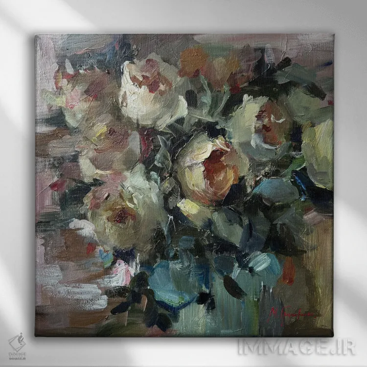 تابلو رزها در ماه ژوئن اثر مارینا هریهورنکو - نمای روبهرو روی دیوار