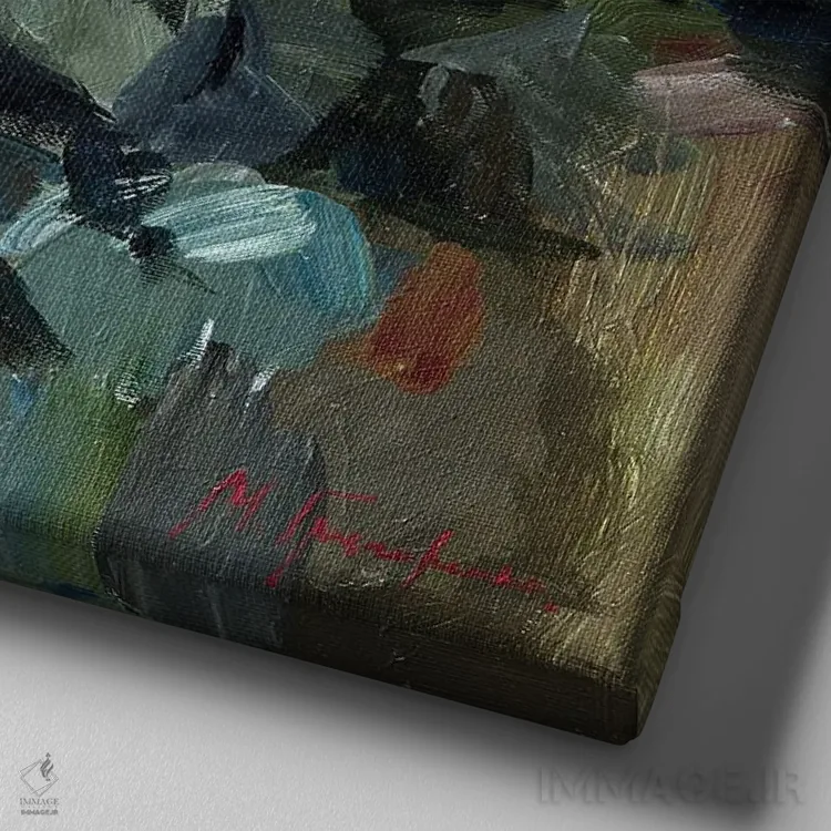 تابلو رزها در ماه ژوئن اثر مارینا هریهورنکو - نمای نزدیک بافت بوم