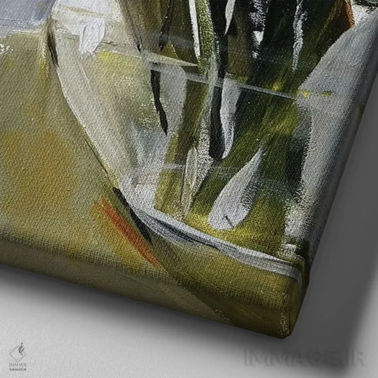 تابلو دسته گل سفید اثر مارینا هریهورنکو - نمای نزدیک بافت بوم