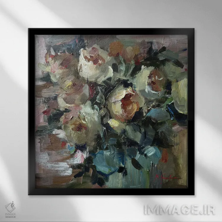 تابلو رزها در ماه ژوئن اثر مارینا هریهورنکو - نمای قابدار مشکی