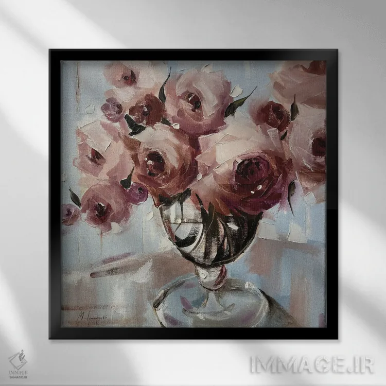 تابلو دستهای رز صورتی اثر مارینا هریهورنکو - نمای قابدار مشکی