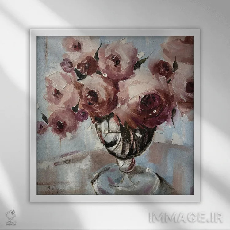 تابلو دستهای رز صورتی اثر مارینا هریهورنکو - نمای قابدار سفید