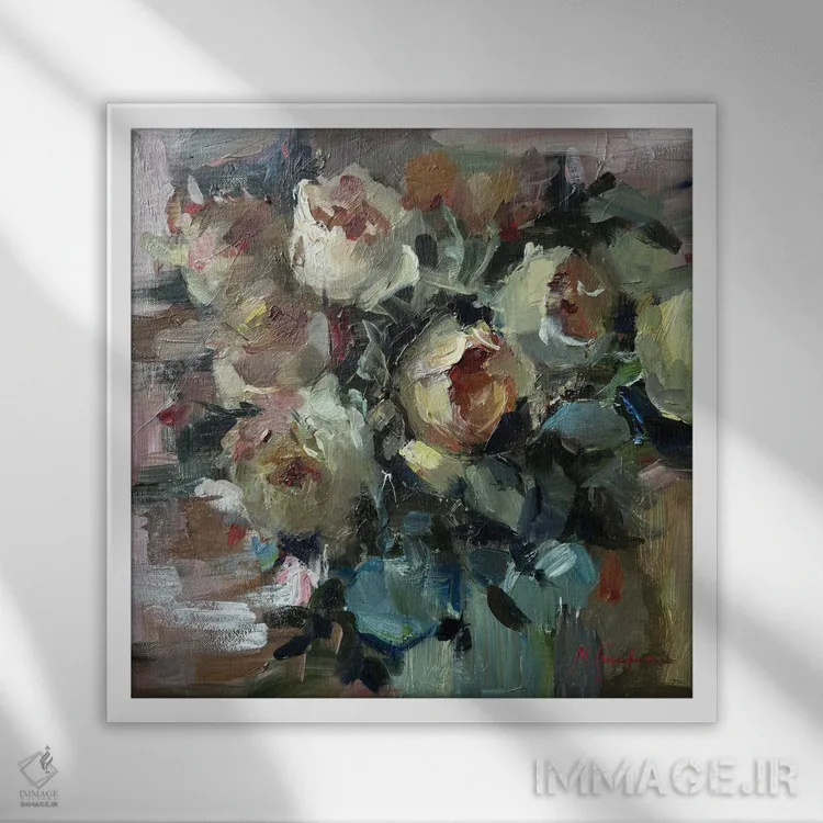تابلو رزها در ماه ژوئن اثر مارینا هریهورنکو - نمای قابدار سفید