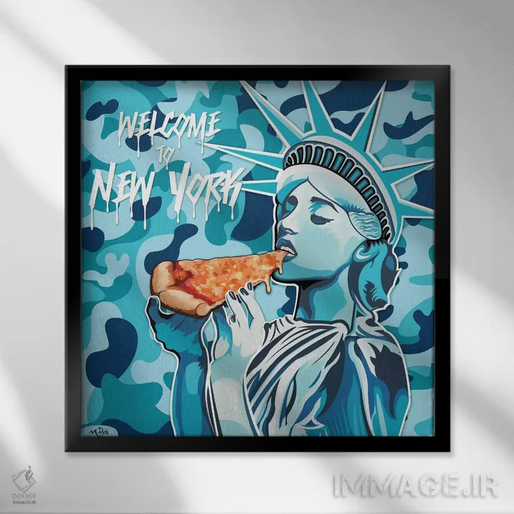 تابلو به نیویورک خوش آمدید اثر هایبرید لایف آرت (استودیو هنری) - نمای قابدار مشکی