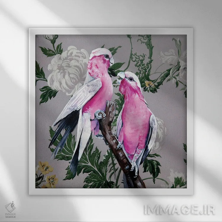 تابلو گالاهای قدیمی (نوعی طوطی) اثر هیلی موریس - نمای قابدار سفید