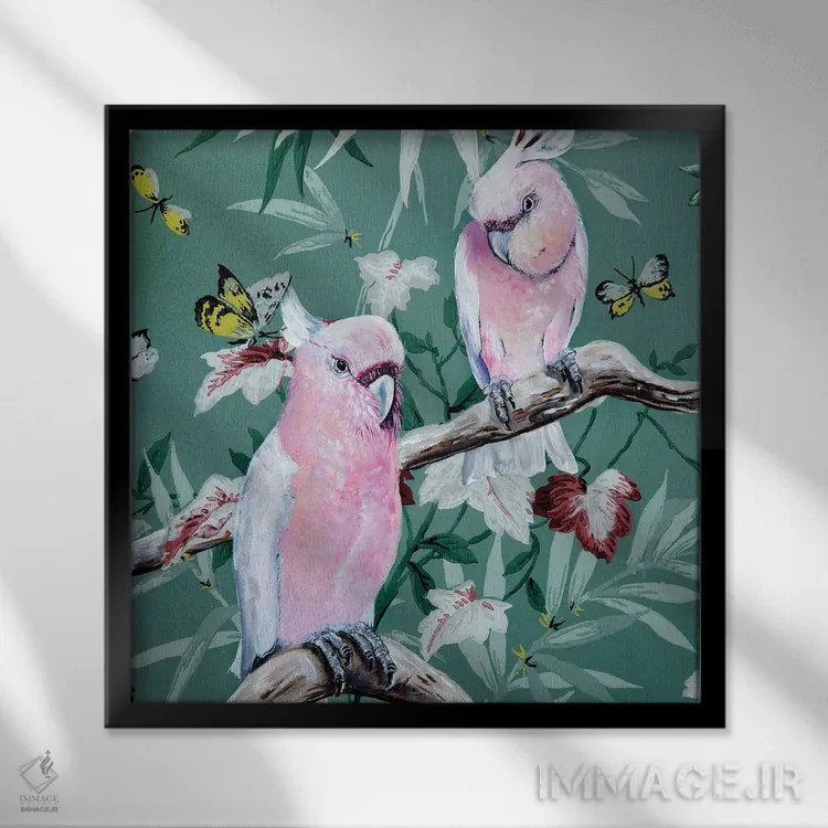 تابلو میچلهای قدیمی (گونهای طوطی) اثر هیلی موریس - نمای قابدار مشکی