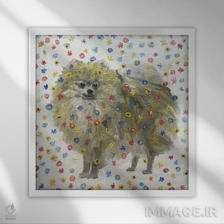 تابلو توله سگ - اگر گلها از آسمان ببارند اثر جونگ-هیون پارک - نمای قابدار سفید