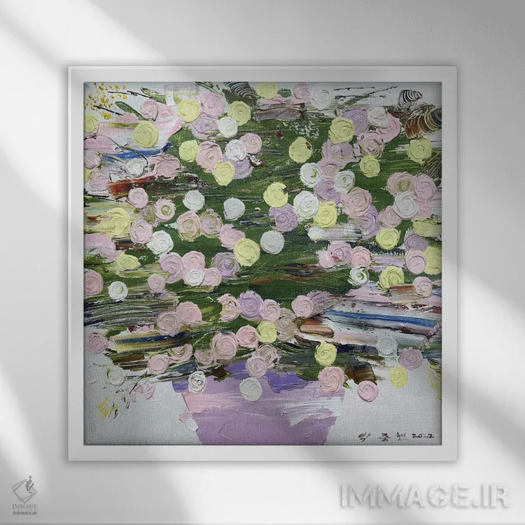 تابلو رز در زندگی - بافت زمان اثر جونگ-هیون پارک - نمای قابدار سفید