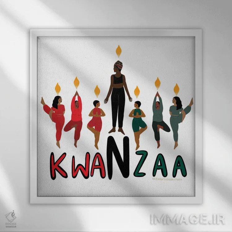 تابلو کوانزا (جشن آفریقایی-آمریکایی) اثر هارمونی ویلو - نمای قابدار سفید