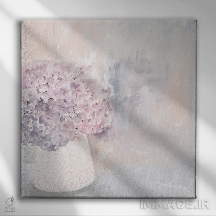 تابلو گلهای هورتانسیا اثر هیلی میشل - نمای روبهرو روی دیوار