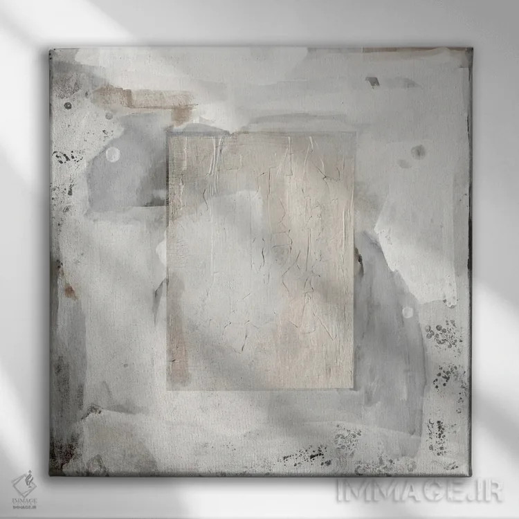 تابلو مربع انتزاعی سفید اثر هیلی میشل - نمای روبهرو روی دیوار