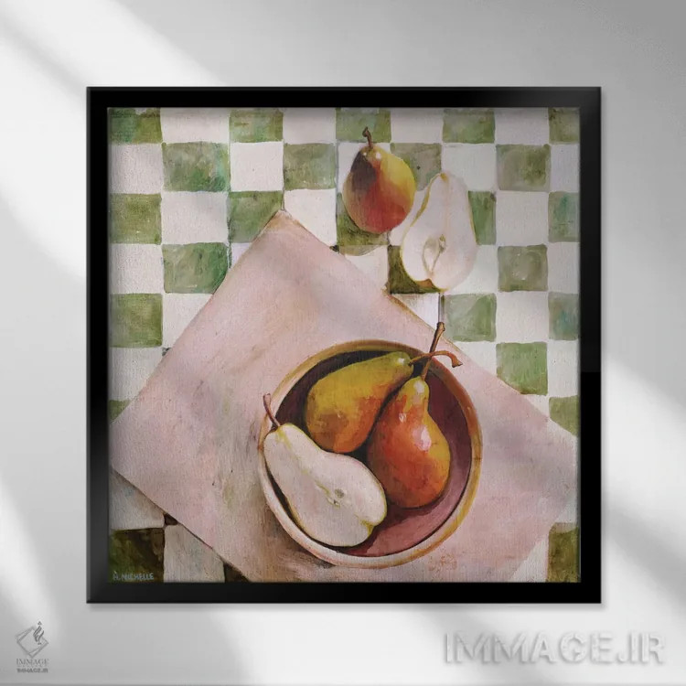 تابلو گلابیها در یک کاسه اثر هیلی میشل - نمای قابدار مشکی