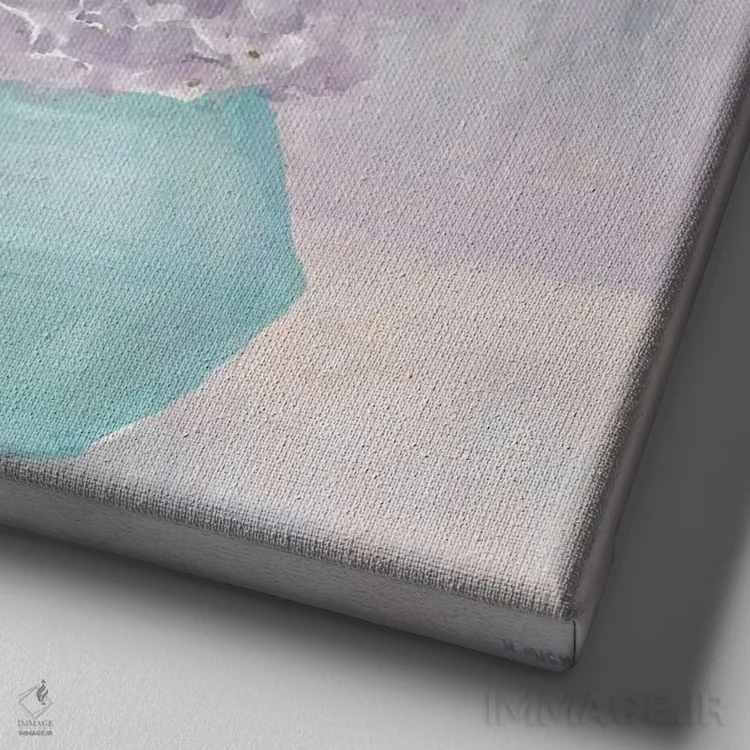 تابلو هورتانسیا در گلدان آبی اثر هیلی میشل - نمای نزدیک بافت بوم