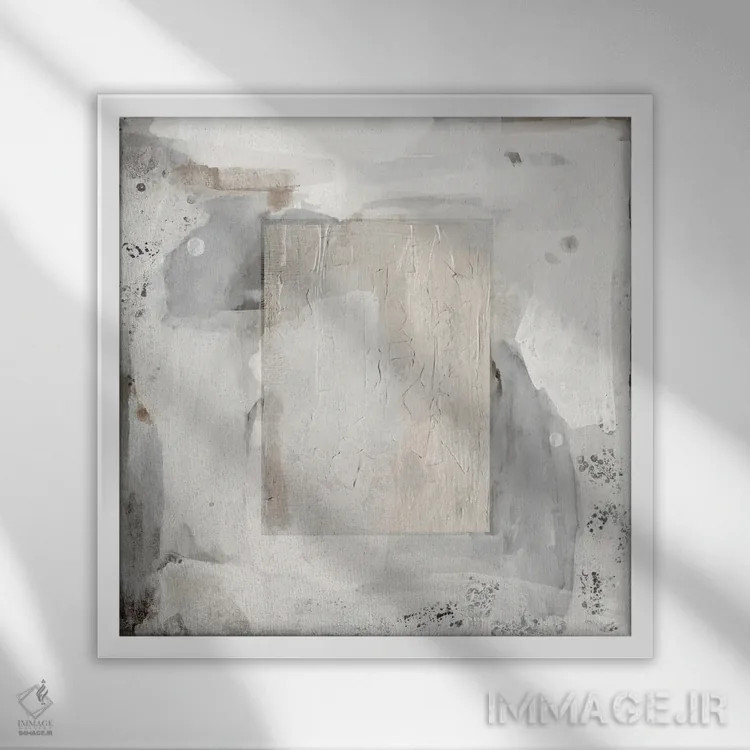 تابلو مربع انتزاعی سفید اثر هیلی میشل - نمای قابدار سفید