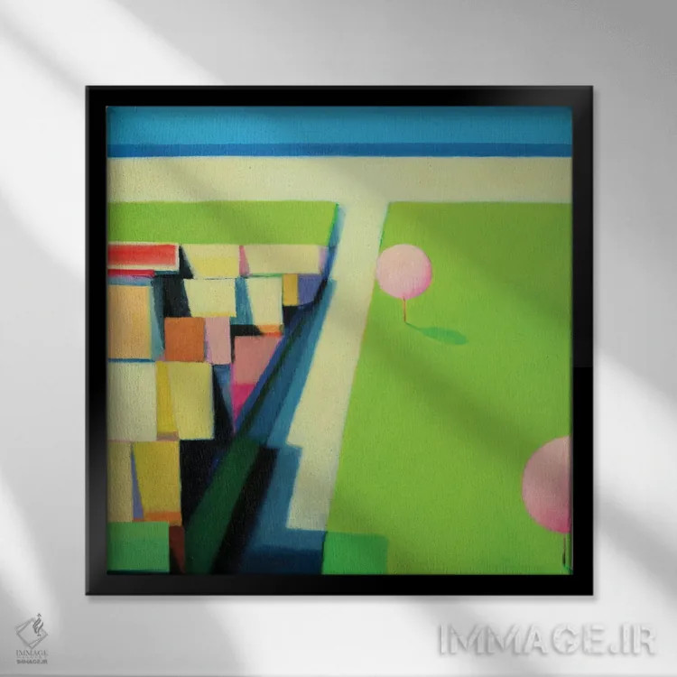 تابلو درختان گیلاس شکوفه داده اثر ایوا باکلانه - نمای قابدار مشکی