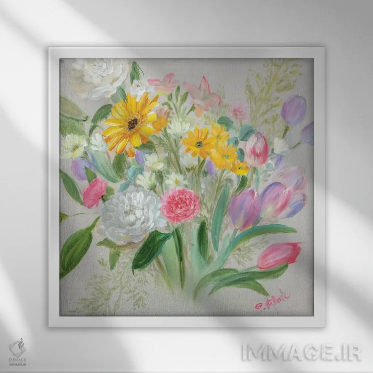 تابلو انفجار گلها یک اثر ساندرا یافراته - نمای قابدار سفید