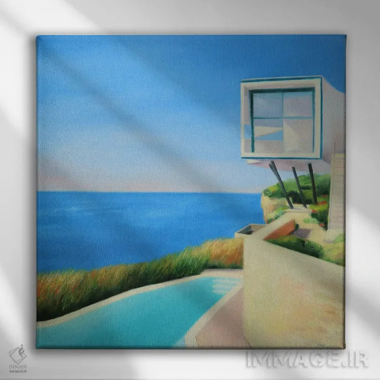 تابلو خانه کنار ساحل اثر ایوا باکلانه - نمای روبهرو روی دیوار