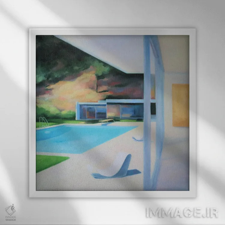 تابلو بعدازظهر کنار استخر اثر ایوا باکلانه - نمای قابدار سفید
