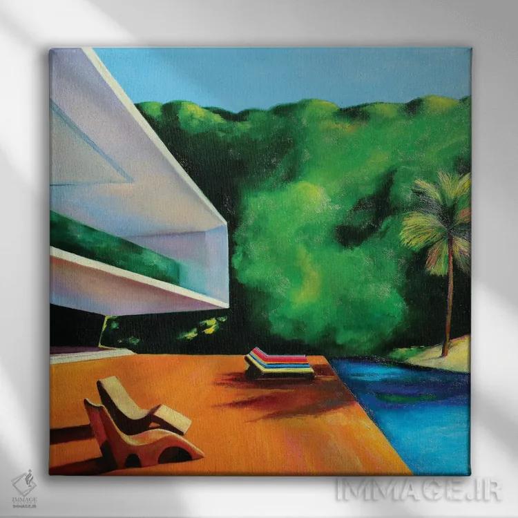 تابلو خانه کنار ساحل اثر ایوا باکلانه - نمای روبهرو روی دیوار