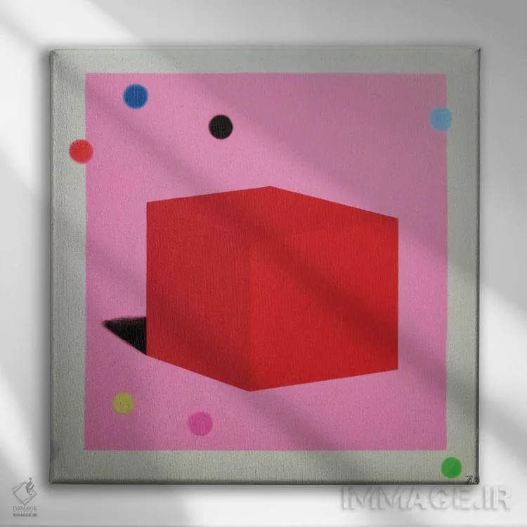 تابلو مکعب قرمز اثر ایوا باکلانه - نمای روبهرو روی دیوار
