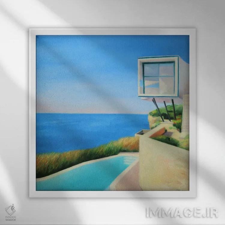 تابلو خانه کنار ساحل اثر ایوا باکلانه - نمای قابدار سفید