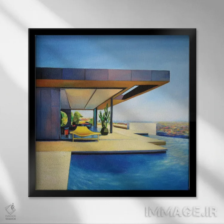 تابلو خانه با صندلی زرد اثر ایوا باکلانه - نمای قابدار مشکی