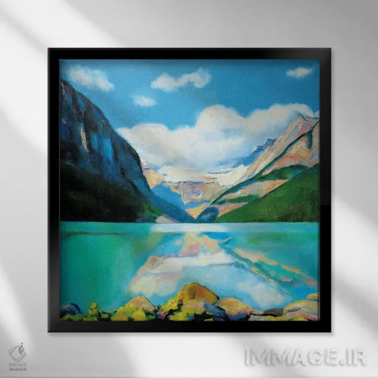 تابلو دریاچه لوییز اثر ایوا باکلانه - نمای قابدار مشکی