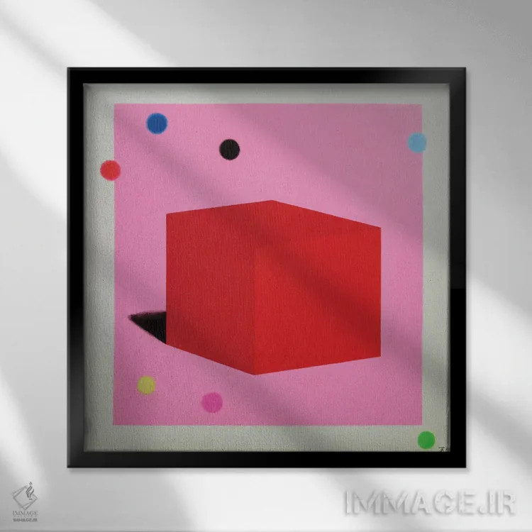 تابلو مکعب قرمز اثر ایوا باکلانه - نمای قابدار مشکی