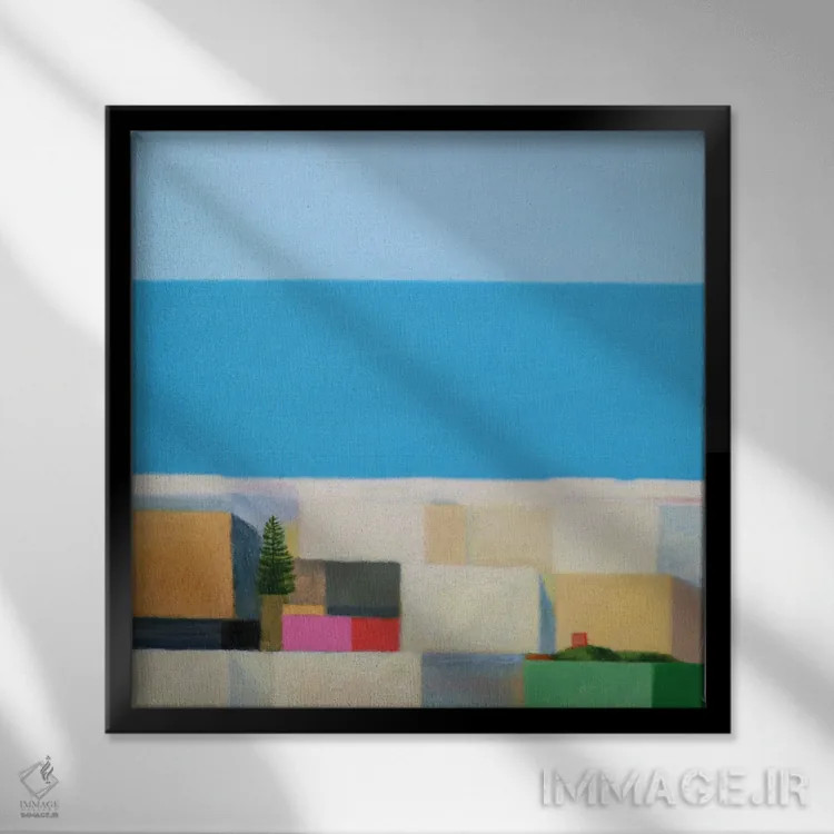 تابلو شهر ساحلی، اکتبر اثر ایوا باکلانه - نمای قابدار مشکی