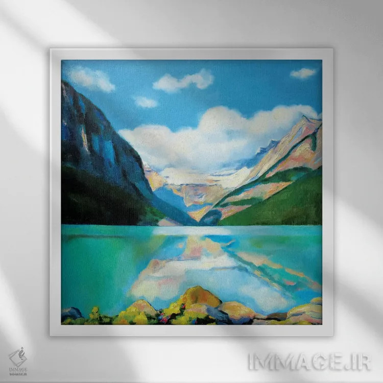 تابلو دریاچه لوییز اثر ایوا باکلانه - نمای قابدار سفید