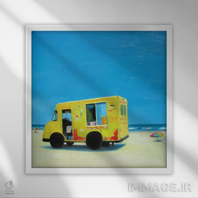 تابلو وانت بستنیفروشی اثر ایوا باکلانه - نمای قابدار سفید