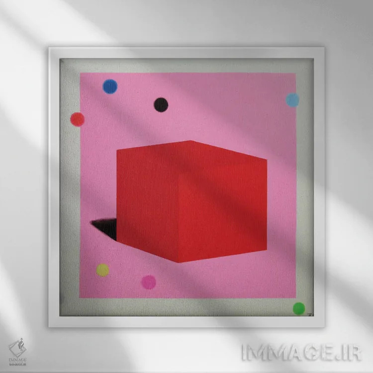 تابلو مکعب قرمز اثر ایوا باکلانه - نمای قابدار سفید