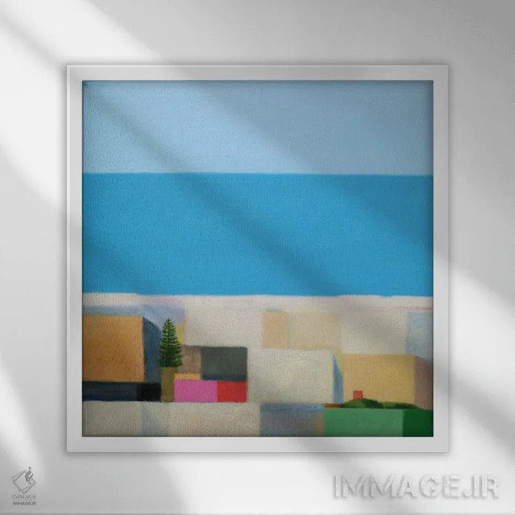 تابلو شهر ساحلی، اکتبر اثر ایوا باکلانه - نمای قابدار سفید